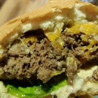 Close up of impossible burger at POP vegan in Hong Kong Island