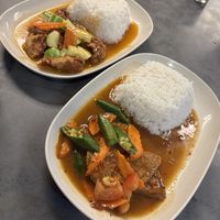 Asam fish rice and sweet and sour rice both vegan  at Zhi Zhu in Kuantan