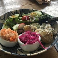 ‘Greenhouse goodness bowl’ served with choice of 3 sides, £7.50 eat in, June 2022 at The Greenhouse Cafe in Felixstowe