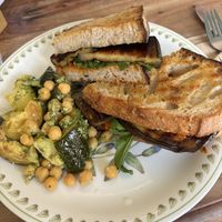 Grilled aubergine sandwich with courgette and pesto saladd  at The Greenhouse Cafe in Felixstowe