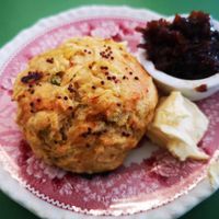 Cheese and Spring Onion Scone with Chutney at The Greenhouse Cafe in Felixstowe