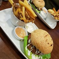 The grill burger and chips . at The Electric Vegan in Dublin