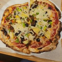 Veggies and vegan cheese & sausage on my pizza :) at Mod Pizza in Coeur D Alene