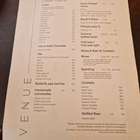 Menu at Venue in Prague