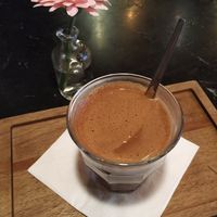 Hot chocolate with almond milk is sooooo chocolaty! at Venue in Prague