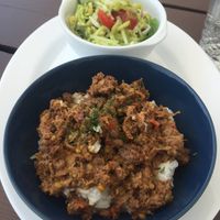 Rice bowl with pulled oats. at Sakutis in Nida