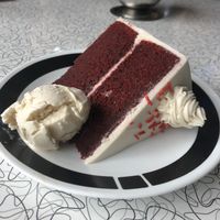 Red velvet cake with vanilla ice cream! at Spiral Diner & Bakery in Dallas