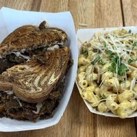 The Reuben with upgraded side of mac and cheeze  at Rutabagas in Lincoln