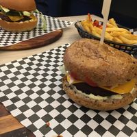 Vegan bonza burger, fries and vegan GF ‘burgered' at Burgers N Shakes in Welland
