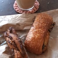 Hazelnut pastry on left, Swiss croissant on right (my take out) at Oh Faon in Marseille