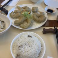 Rice and deep fried pumpkin  at Chi Lin Vegetarian in Kowloon