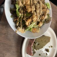 vegan ceaser salad and strawberry matcha loaf  at Ula Cafe in Jamaica Plain