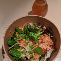 Kombucha and vegan noodles salad at Pepper & Pine Co in Amman