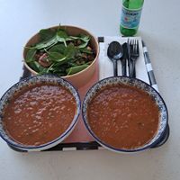 Lentil soup and hearty Mediterranean salad at Pepper & Pine Co in Amman