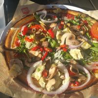 Gluten free crust, topped with vegan options is a heavenly choice. at Mod Pizza - Bend North in Bend
