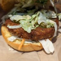 Nashville hot burger at Big Wheel Burger - Cook St Village in Victoria