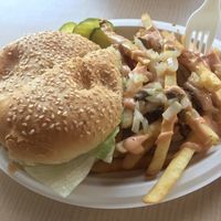 Spicy chicken sandwich with fries upgraded to animal kingdom! at House of Mexica in Reno