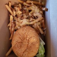 Spicy chicken sandwich and animal fries  at House of Mexica in Reno