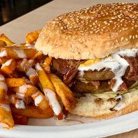 Bacon lord burger with buffalo fries at House of Mexica in Reno