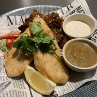 Vegan “fish,” sweet potato, edamame and mint dip #Veganuary at Wagamama in Croydon
