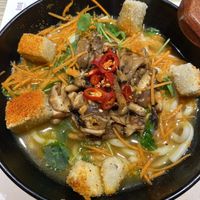 Vegan ramen (I forget what it was called on the menu but it was under the ramen section and had udon noodles)  at Wagamama in Exeter