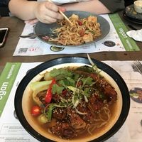 Spicy Vegan Short ‘Rib’ Ramen and Yaki Soba with extra tofu  at Wagamama in Oxford