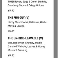 Veggie/Vegan menu as of Feb 2022  at The Steamhouse in Leamington Spa