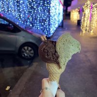 Dark chocolate and pistachio gelato   at Gelateria dei Gracchi in Rome