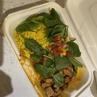 tempeh and rice at Pipoca Vegan in South West London