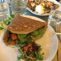 Savoury (foreground) and sweet (background) crepes at Pipoca Vegan in South West London