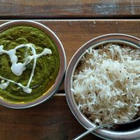 Palak Paneer (106 NAD) & Jeera Rice (60 NAD) at Garnish Indian Restaurant in Swakopmund