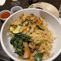 Bibimbap with no butter (ask to use oil), no bulgogi, no egg, extra veggies at Minato Japanese in Laughlin