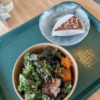 Salad and vegan cheesecake at The Green Door in Ottawa