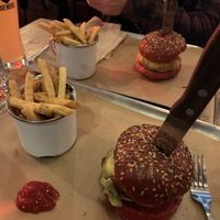 vegan double bacon cheeseburger and chicken burger  at Brewdog in Cardiff
