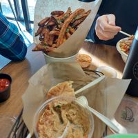 Sweet potato fries with orange tomato sauce for dipping. Babaganoush at POTs - Cloud Kitchen in Las Vegas