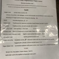 Vegan menu   at Ocean Sushi Deli in Monterey