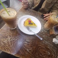 Vegan custard tart fruit tart and oatly iced coffees! at La Duchesse in North London
