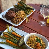 Two vege main courses in June 2022 at Le Comptoir Nature in Le Somail