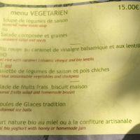 menu vegetarien (August 2018) at Le Comptoir Nature in Le Somail