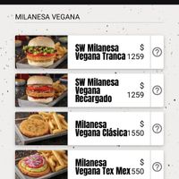 Vegan Options Menu  at El Club de la Milanesa in Buenos Aires