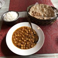 Channa masala, basmati rice, and roti at Nirvana in Seoul