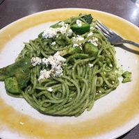 Pesto pasta with soy cheese at Cosme Kitchen Adaptation in Osaka