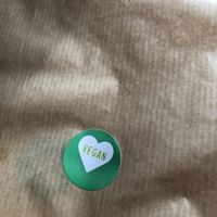 Takeaway packaging, clearly marked vegan  at Capplemans Fish and Chips in Scarborough