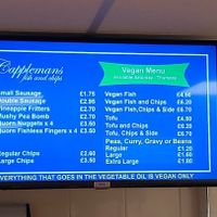 The menu at Capplemans Fish and Chips in Scarborough