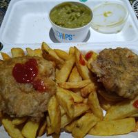 Good sized portion & the only plastic item was the peas' lid. at Capplemans Fish and Chips in Scarborough