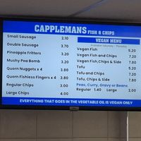 Vegan menu at Capplemans Fish and Chips in Scarborough