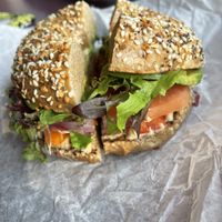 Delicious bagel sandwich at Bagels Plus in Conway
