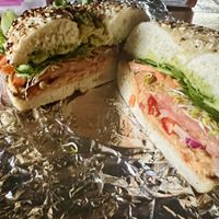 The Moat on an everything bagel. It was so good and the sunflower seeds really added something extra, delicious!  at Bagels Plus in Conway