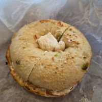 Jalapeño bagel with Tofutti at Bagels Plus in Conway