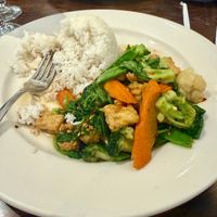 Garlic Vegetables and Tofu with Coconut Rice (Specified as Vegan with Staff) at Rice Thai  in Boynton Beach